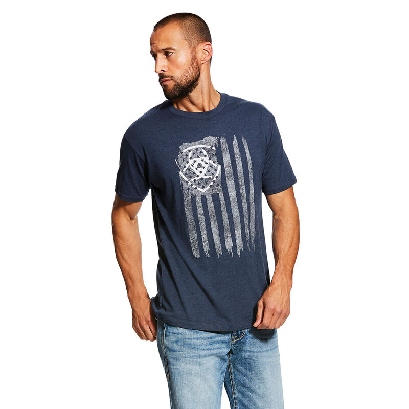 Camisetas Ariat Vertical Flag Azul Marino Hombre - Chile 680-KOZXUT